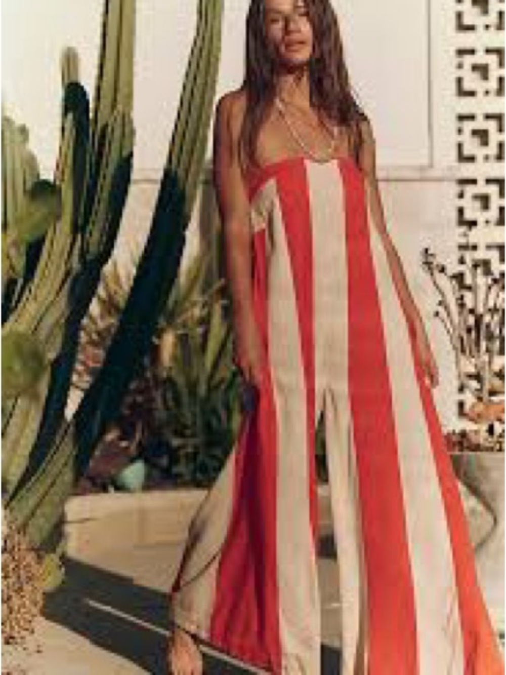 Striped Strapless Jumpsuit in Brown & Cream